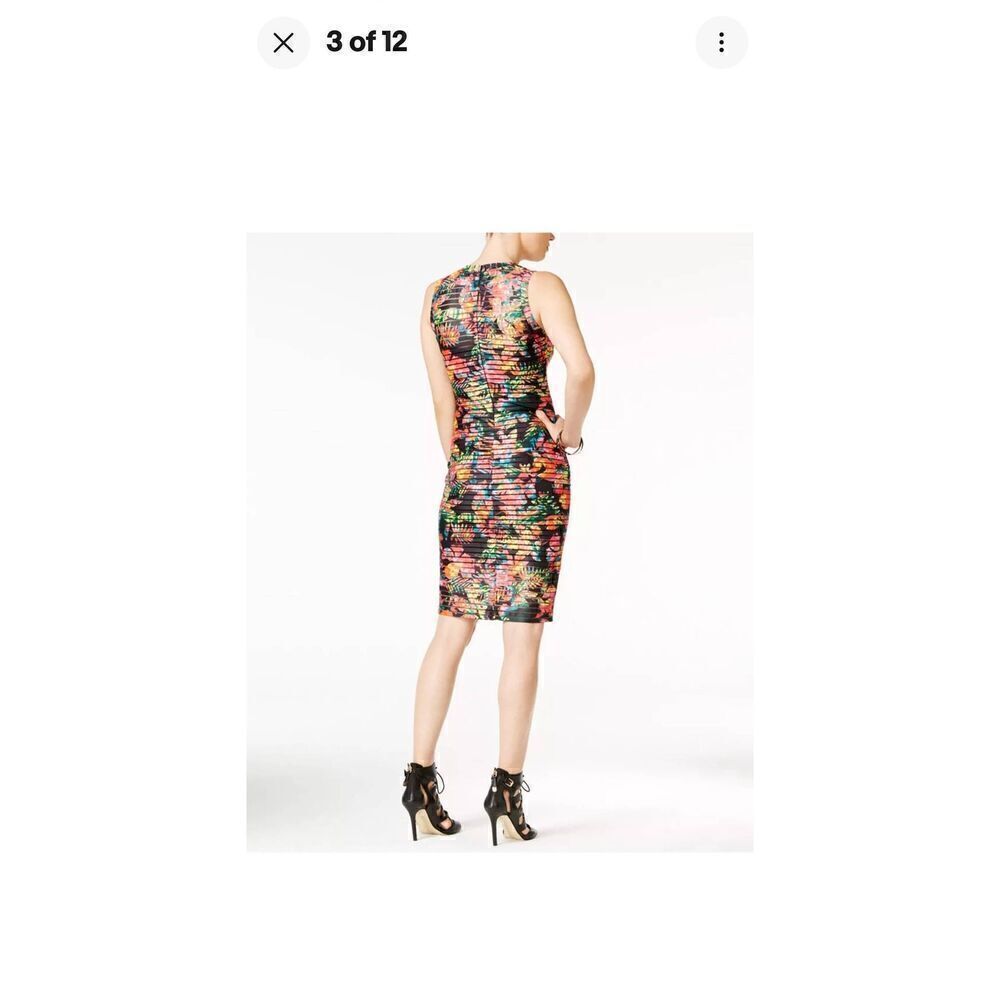 GUESS Bodycon Printed Sheath Mesh Midi Floral banded Dress Sleeveless sz. 4 Blac - Picture 3 of 8